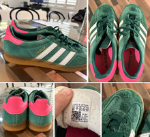 Load image into Gallery viewer, Adidas / Gazelle shoes / Size 8.5. Green / White / Pink