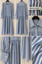 Load image into Gallery viewer, bohemian traders / river long sleeve maxi / Blue Stripe / size L