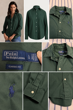 Load image into Gallery viewer, Ralph Lauren / Womens Classic Fit Cotton Twill Shirt / dark green / size L