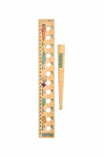 Growing gardeners planting ruler and dibber